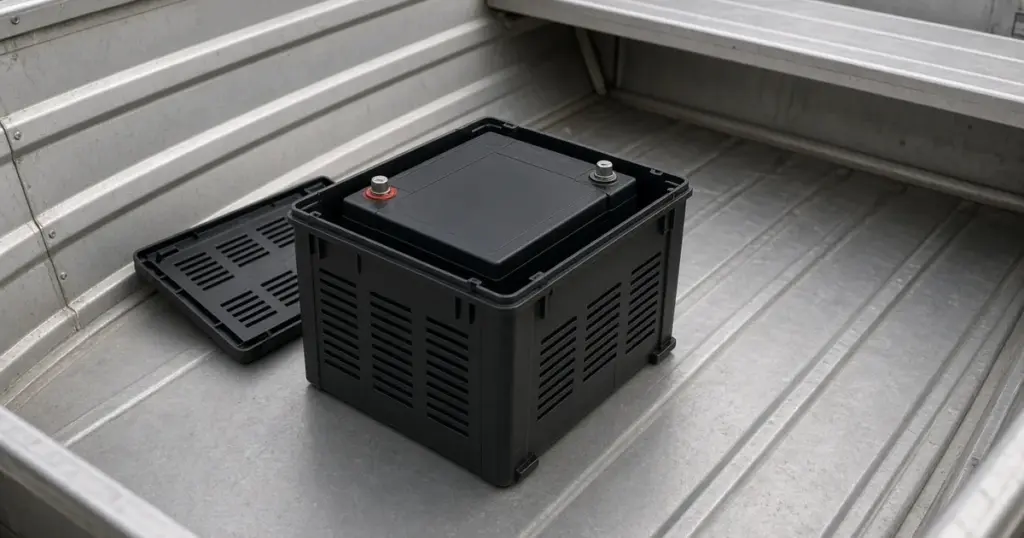 Group 24 battery in a vented battery box in an aluminum boat