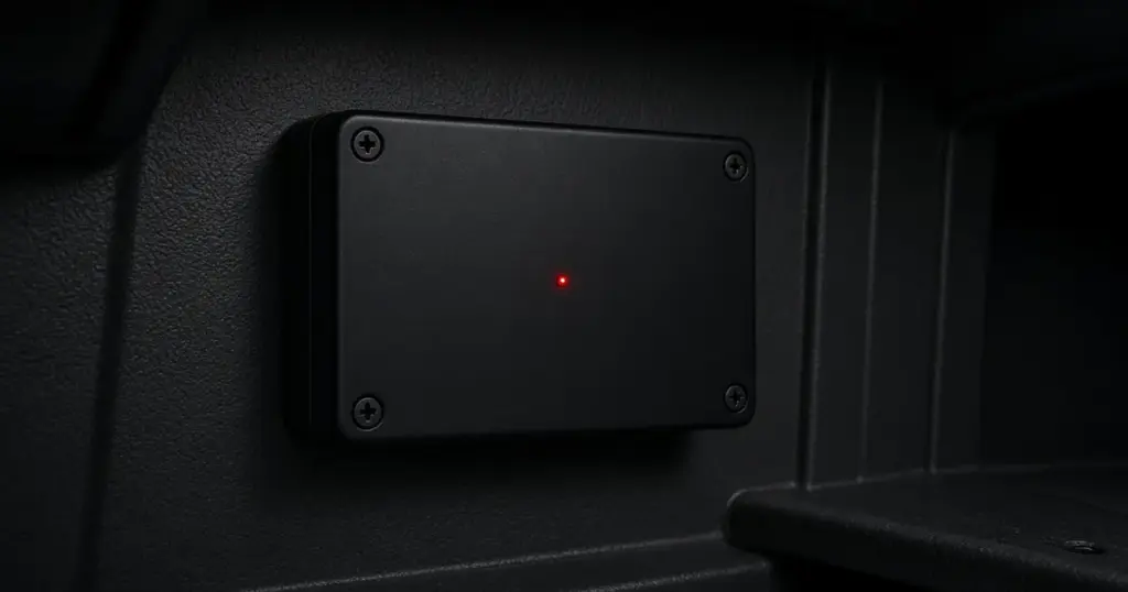 Onboard battery charger with a single red indicator light in a dark compartment