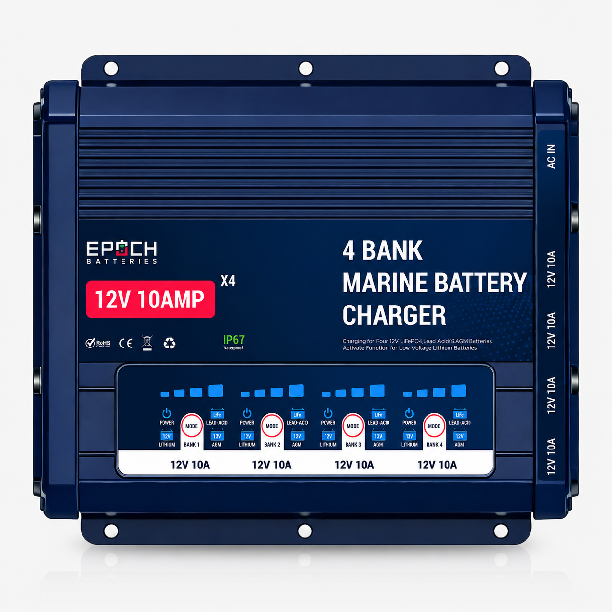 EPOCH 4-Bank 12V Marine Battery Charger – 10A Per Bank