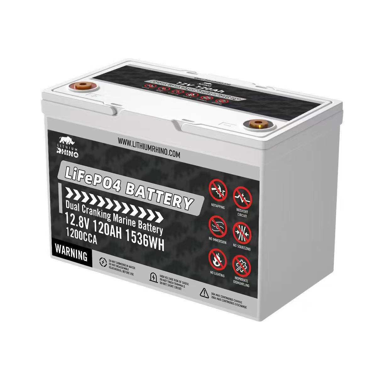 Lithium Rhino 12V 120Ah Dual Cranking Marine LiFePO4 IP67 Conversion Kit