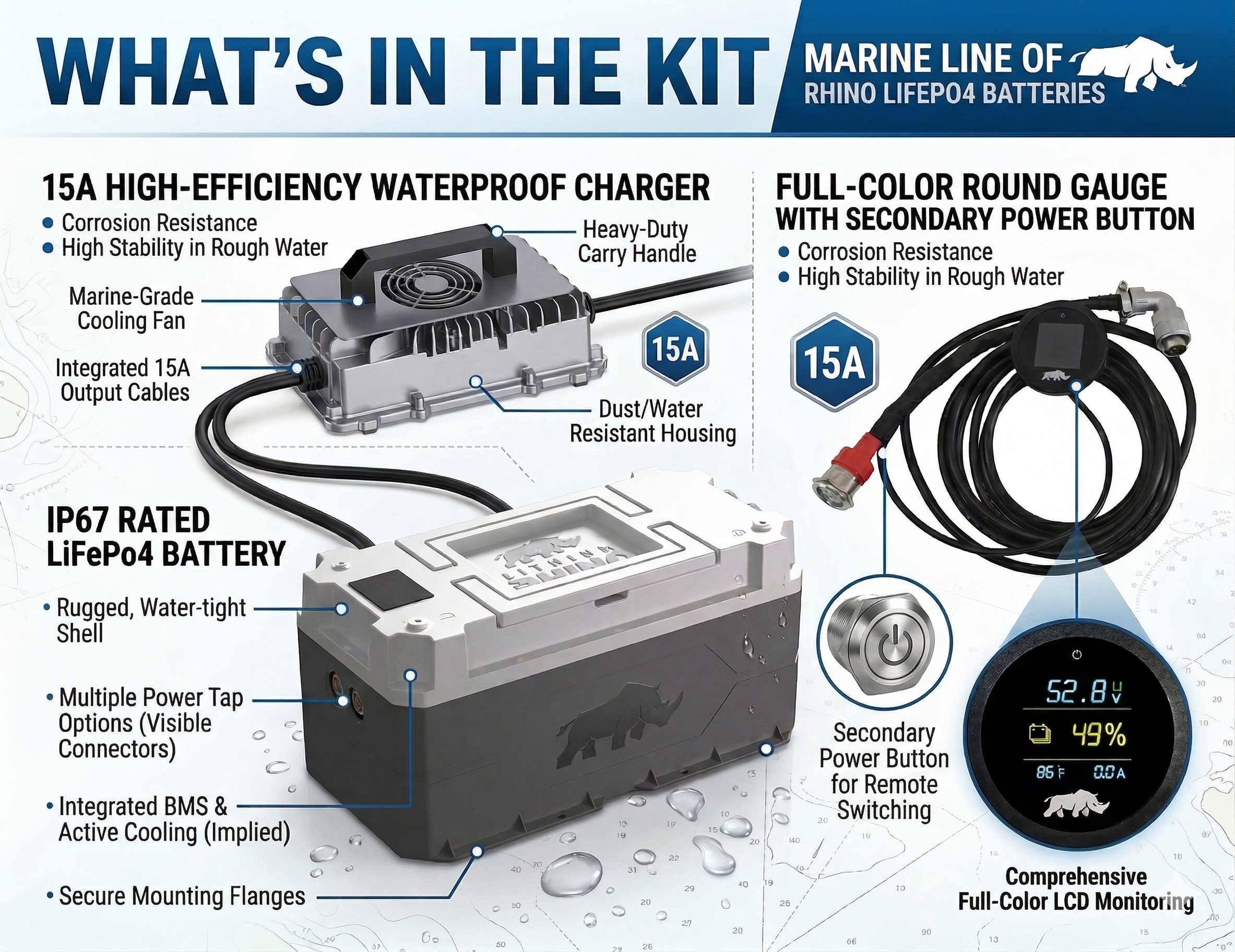 Lithium Rhino 24V 100Ah Marine LiFePO4 IP67 Conversion Kit – image 3